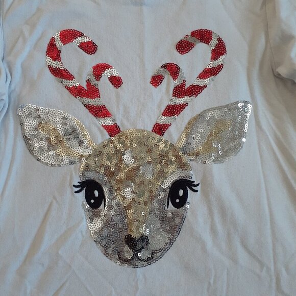 Jingles & Joy Girl's Size M (7/8) White Red Sequin Deer Christmas Pajama Set - Picture 4 of 9
